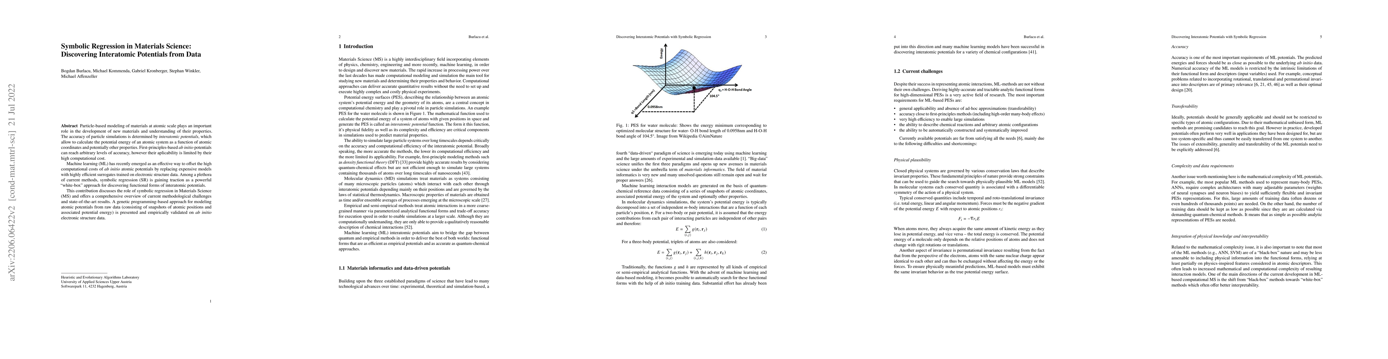Thumbnail for Symbolic Regression in Materials Science: Discovering Interatomic
  Potentials from Data
