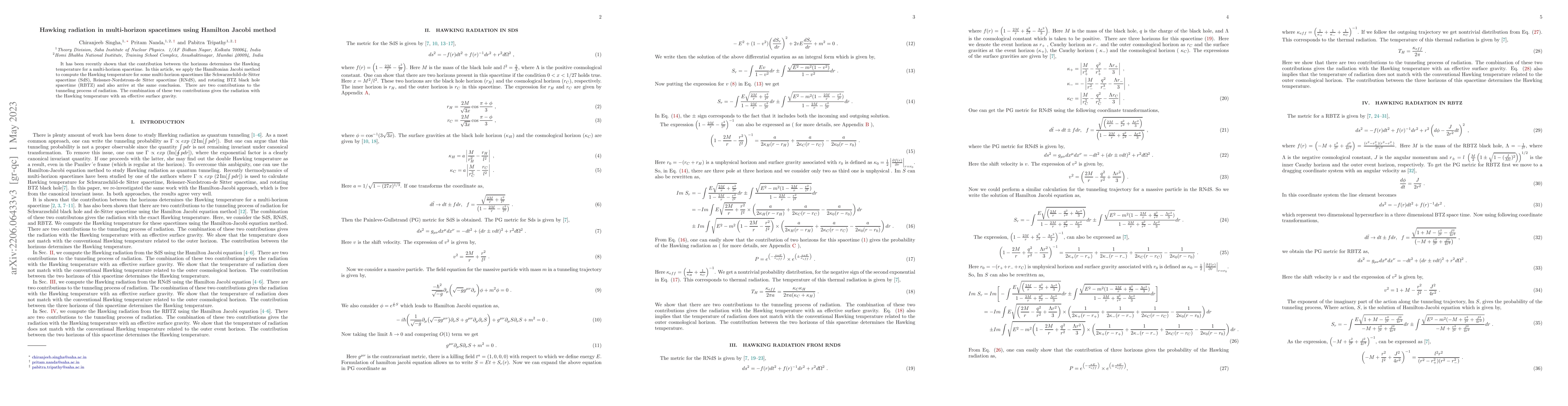 Thumbnail for Hawking radiation in multi-horizon spacetimes using Hamilton Jacobi
  method