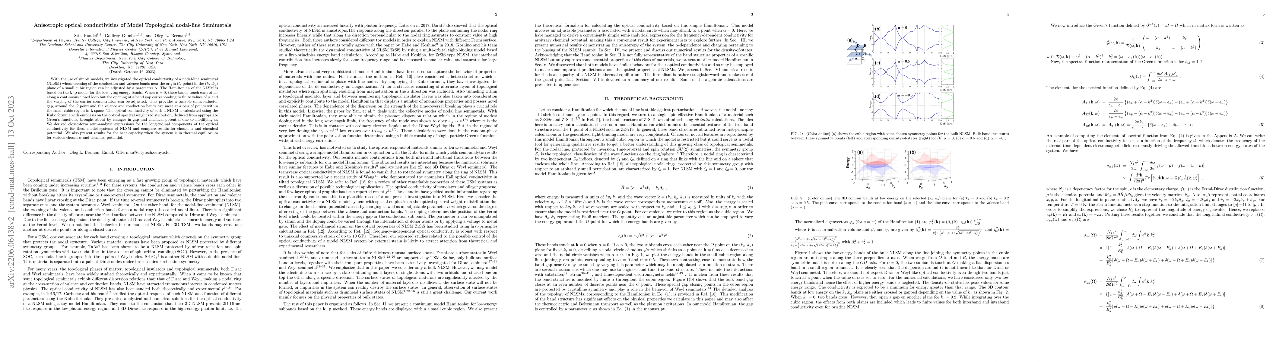 Thumbnail for Anisotropic optical conductivities of Model Topological nodal-line
  Semimetals