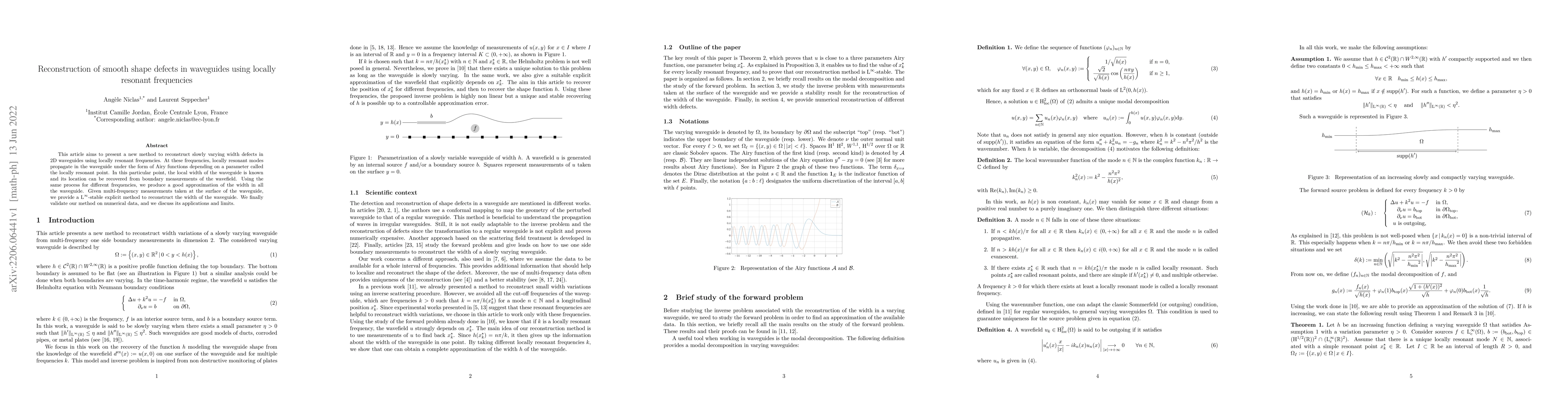 Thumbnail for Reconstruction of smooth shape defects in waveguides using locally
  resonant frequencies