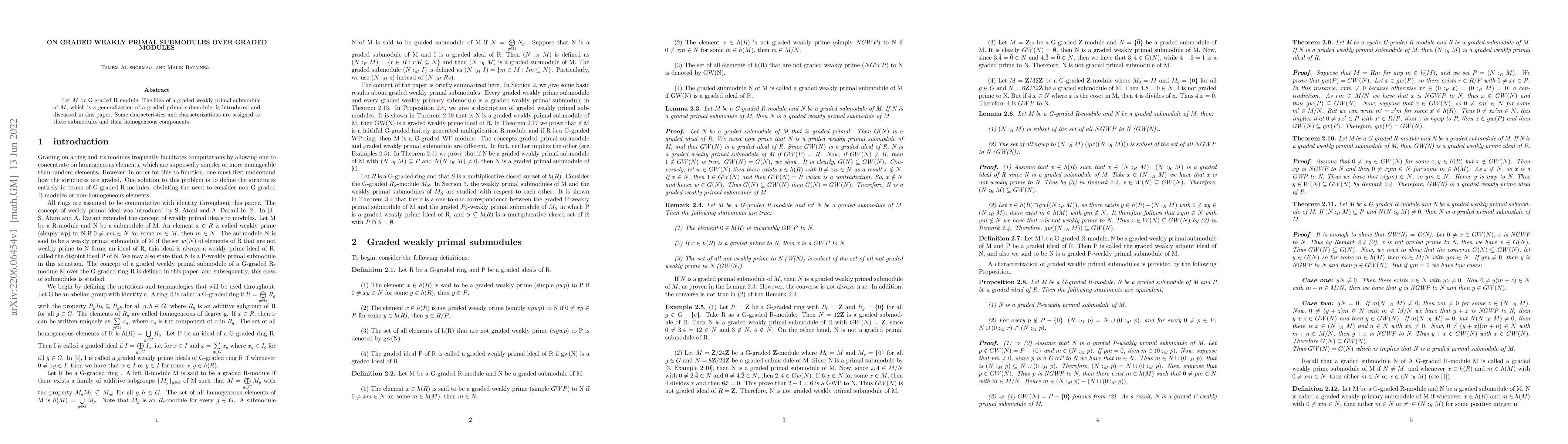 Thumbnail for on graded weakly primal submodules over graded modules
