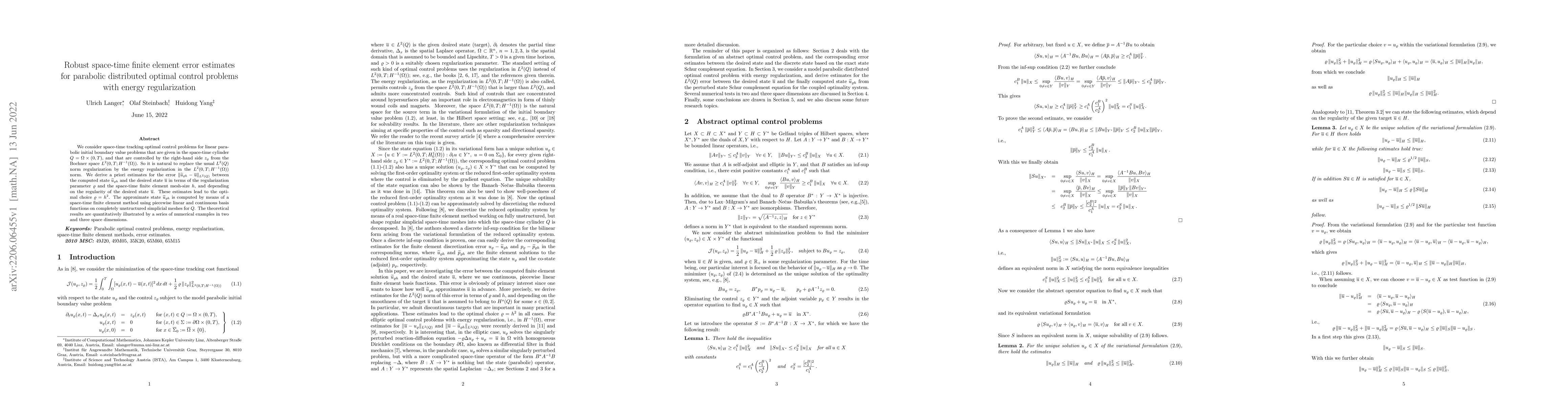 Thumbnail for Robust space-time finite element error estimates for parabolic
  distributed optimal control problems with energy regularization