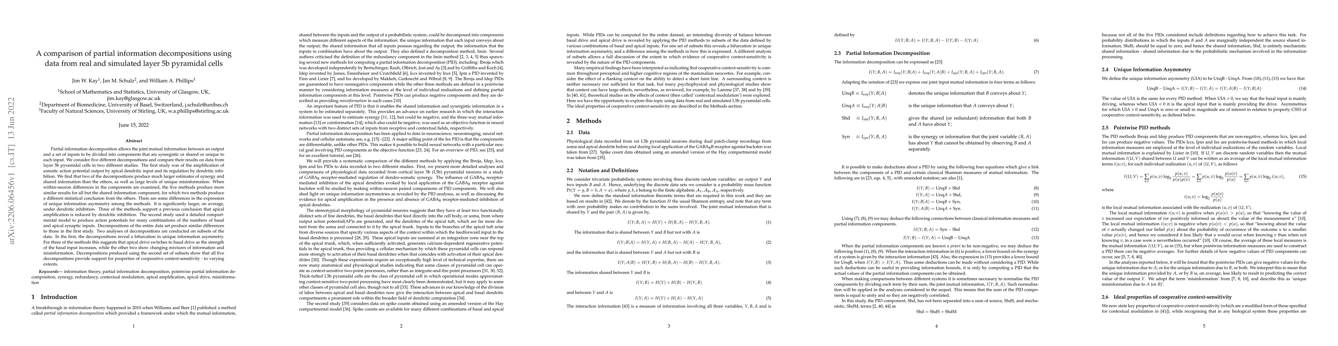 Thumbnail for A comparison of partial information decompositions using data from real
  and simulated layer 5b pyramidal cells