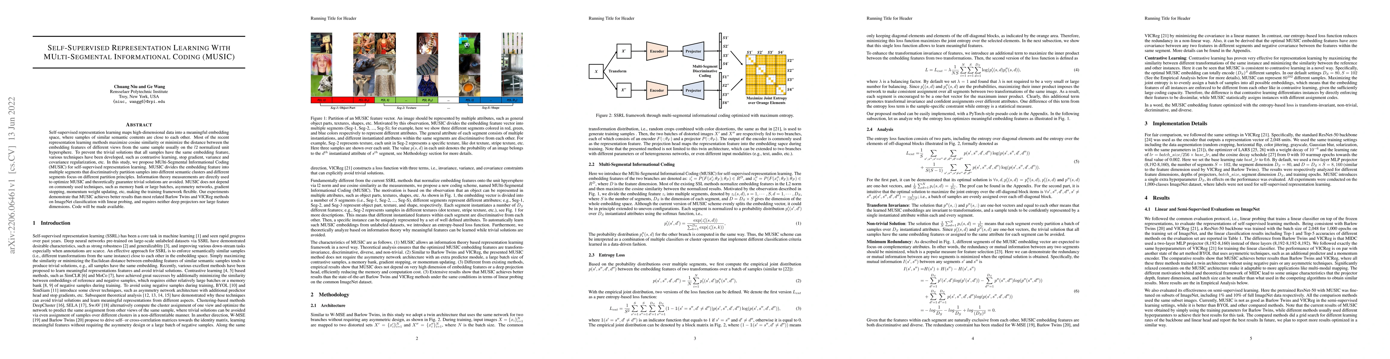 Thumbnail for Self-Supervised Representation Learning With MUlti-Segmental
  Informational Coding (MUSIC)