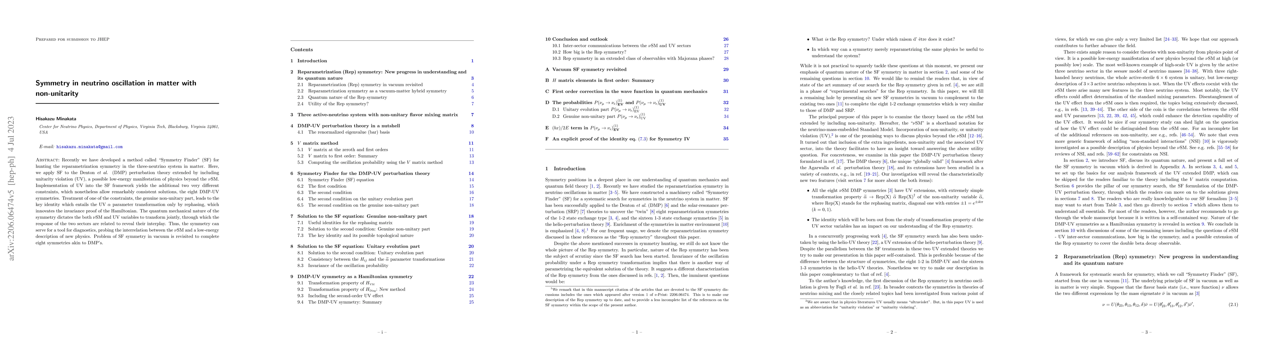 Thumbnail for Symmetry in neutrino oscillation in matter with non-unitarity