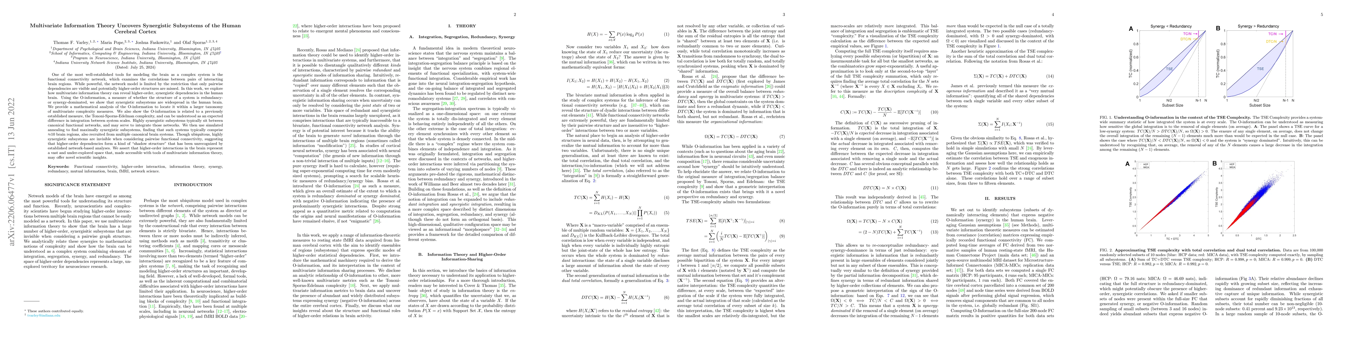 Thumbnail for Multivariate Information Theory Uncovers Synergistic Subsystems of the
  Human Cerebral Cortex