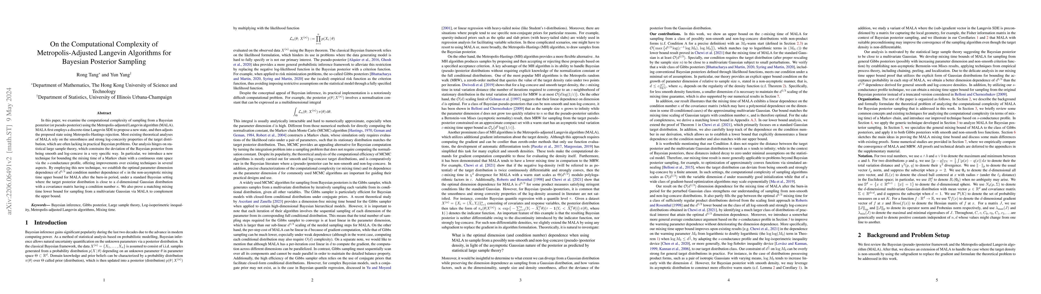 Thumbnail for On the Computational Complexity of Metropolis-Adjusted Langevin
  Algorithms for Bayesian Posterior Sampling