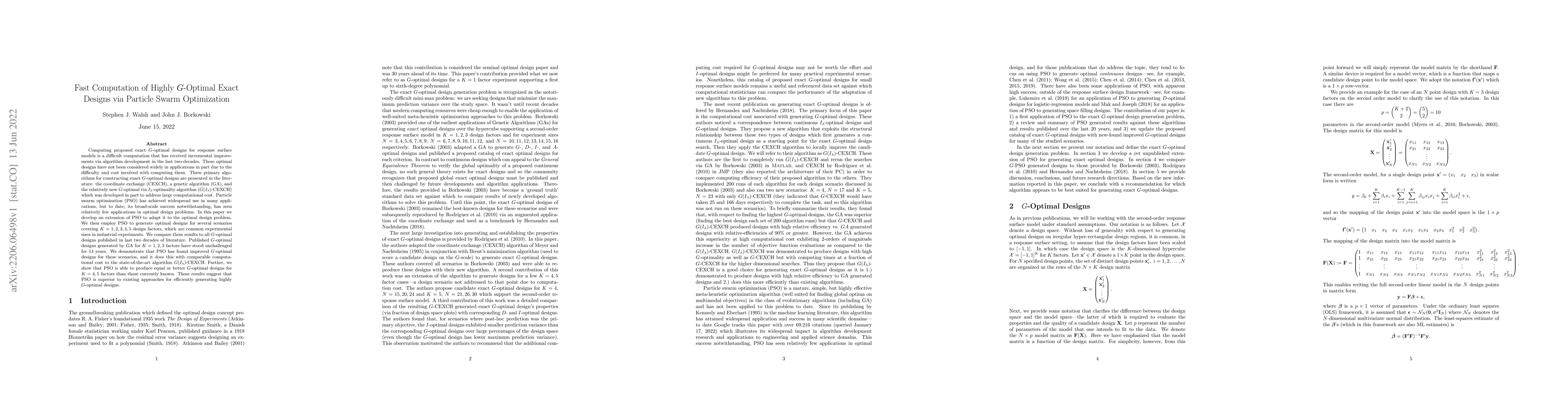 Thumbnail for Fast Computation of Highly G-optimal Exact Designs via Particle Swarm
  Optimization