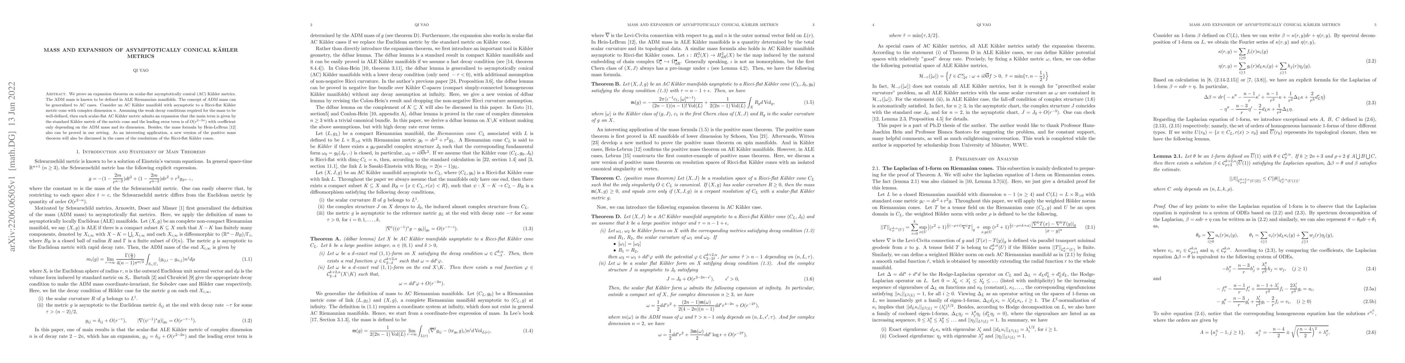 Thumbnail for Mass and Expansion of Asymptotically Conical K\"ahler Metrics