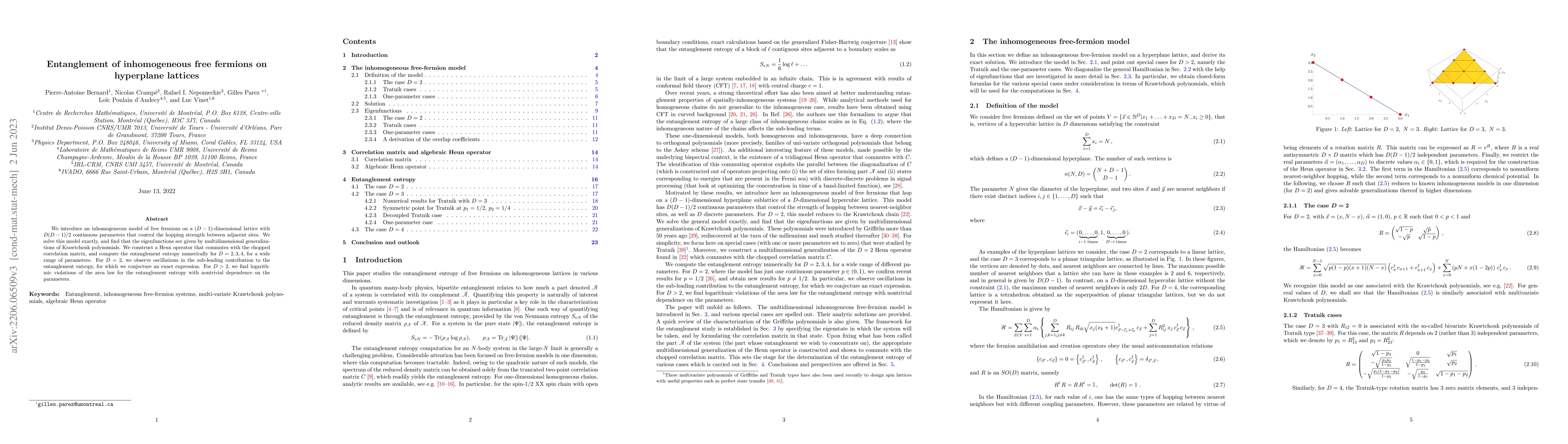 Thumbnail for Entanglement of inhomogeneous free fermions on hyperplane lattices