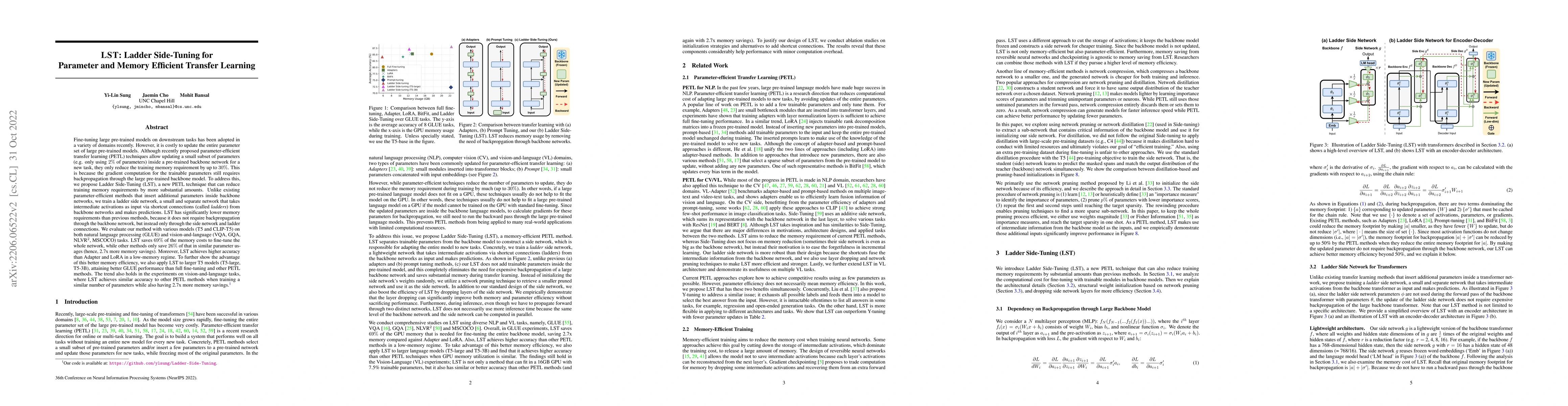 Thumbnail for LST: Ladder Side-Tuning for Parameter and Memory Efficient Transfer
  Learning