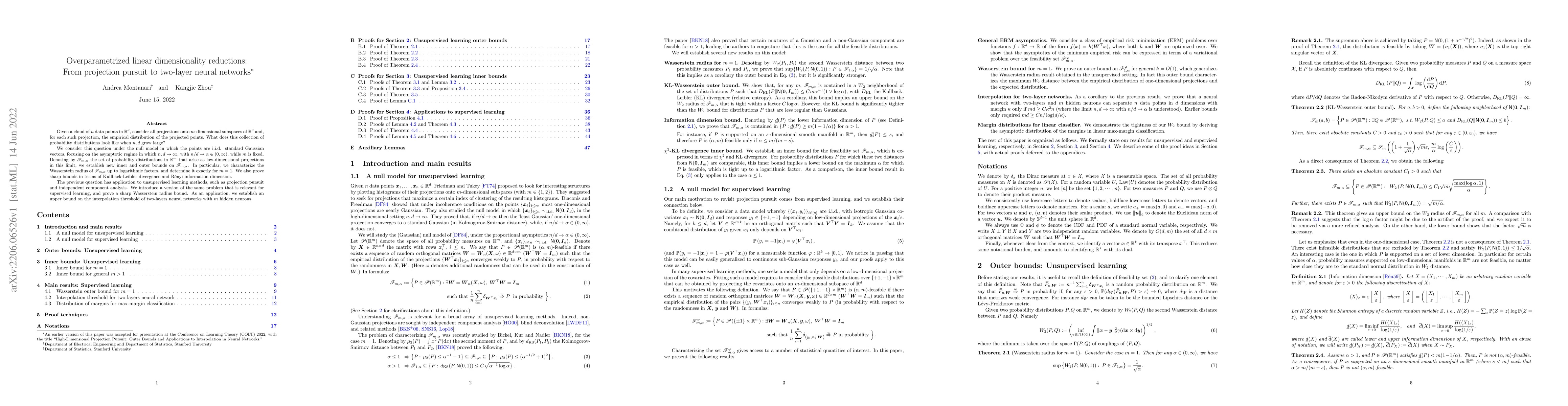 Thumbnail for Overparametrized linear dimensionality reductions: From projection
  pursuit to two-layer neural networks