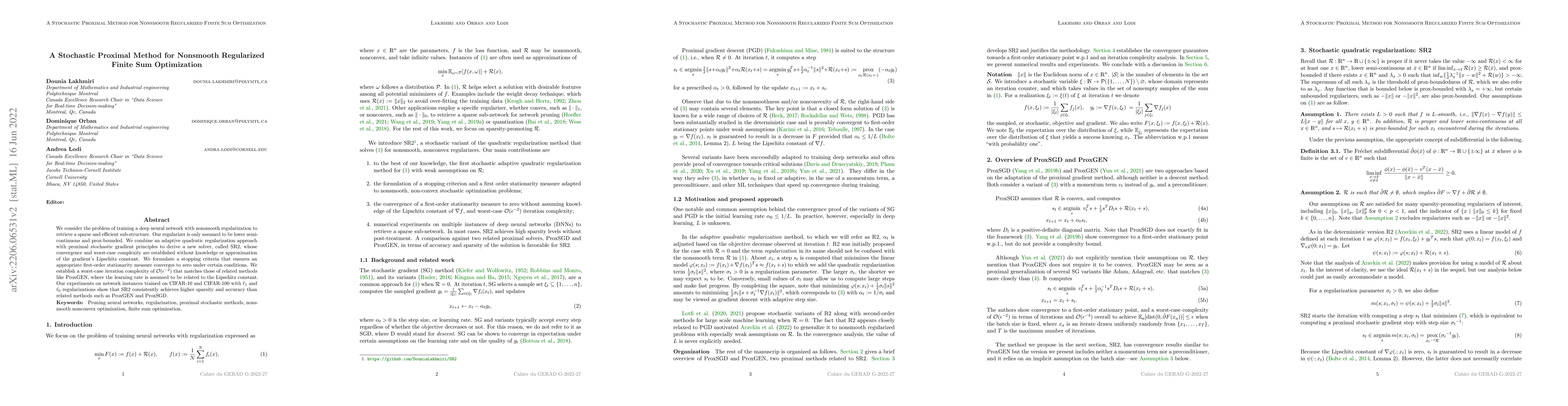 Thumbnail for A Stochastic Proximal Method for Nonsmooth Regularized Finite Sum
  Optimization