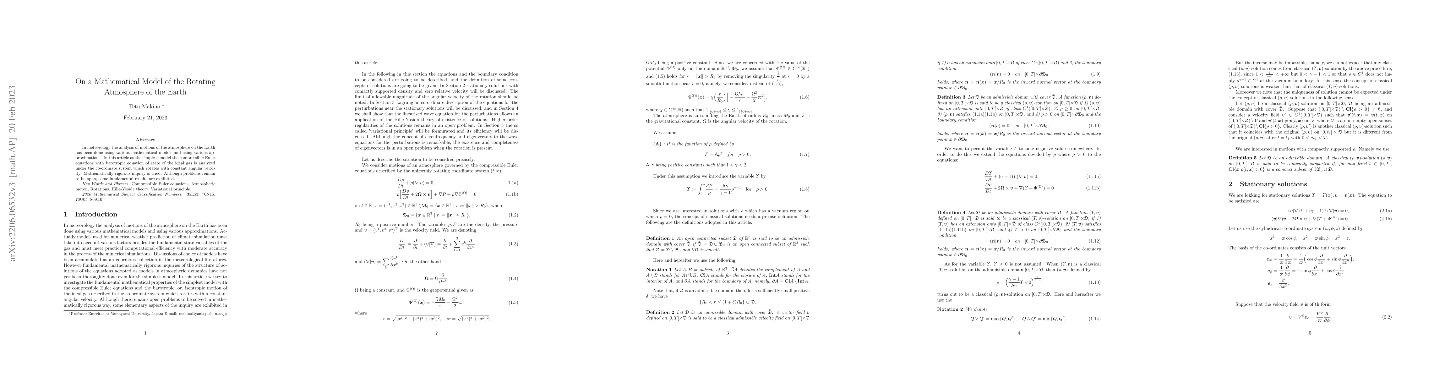 Thumbnail for On a mathematical model of the rotating atmosphere of the Earth
