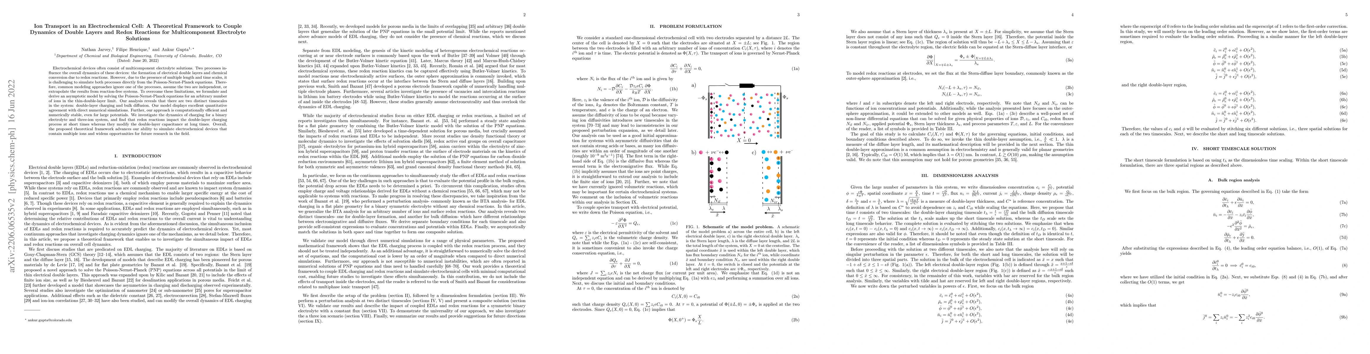 Thumbnail for Ion Transport in an Electrochemical Cell: A Theoretical Framework to
  Couple Dynamics of Double Layers and Redox Reactions for Multicomponent
  Electrolyte Solutions