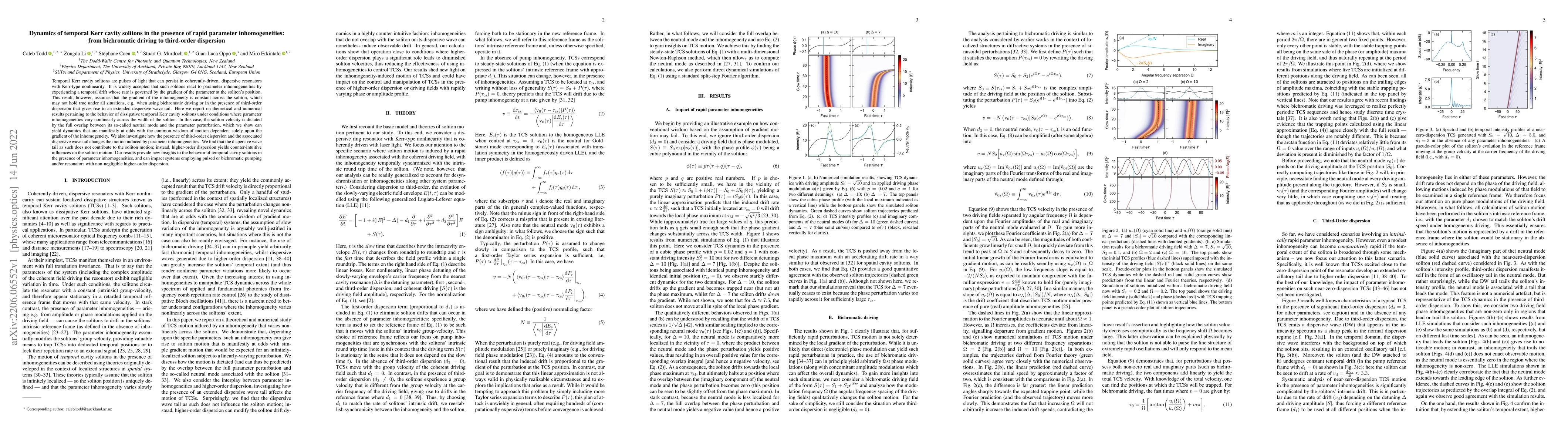 Thumbnail for Dynamics of temporal Kerr cavity solitons in the presence of rapid
  parameter inhomogeneities: from bichromatic driving to third-order dispersion