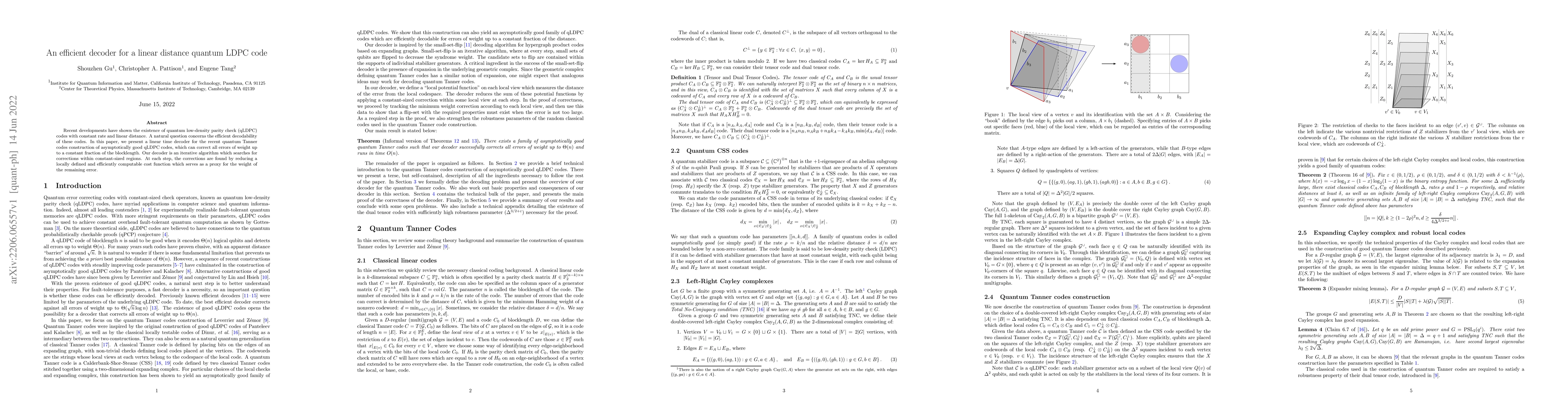 Thumbnail for An efficient decoder for a linear distance quantum LDPC code