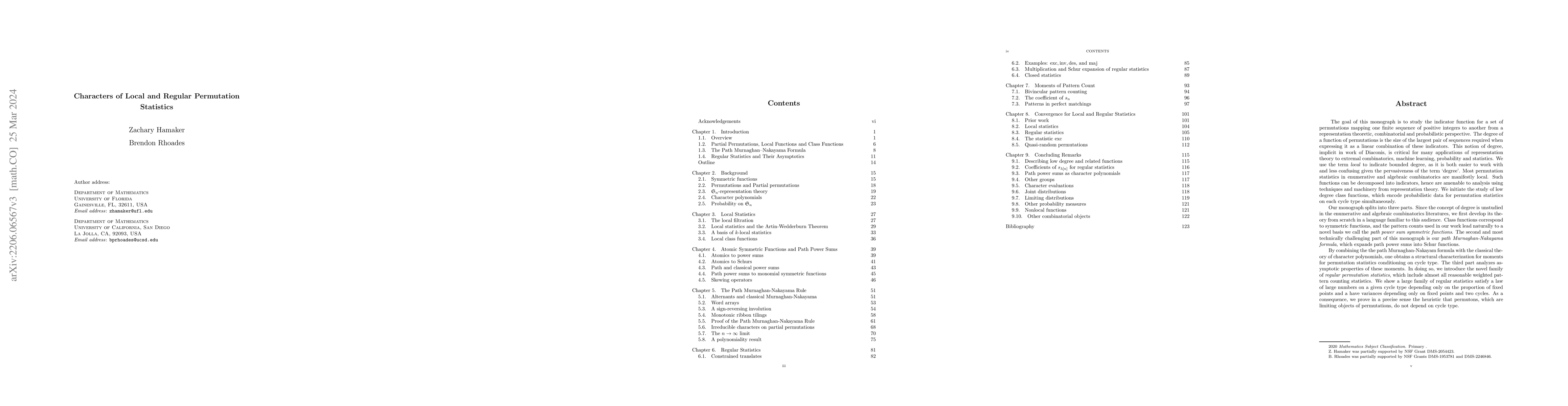 Thumbnail for Characters of local and regular permutation statistics