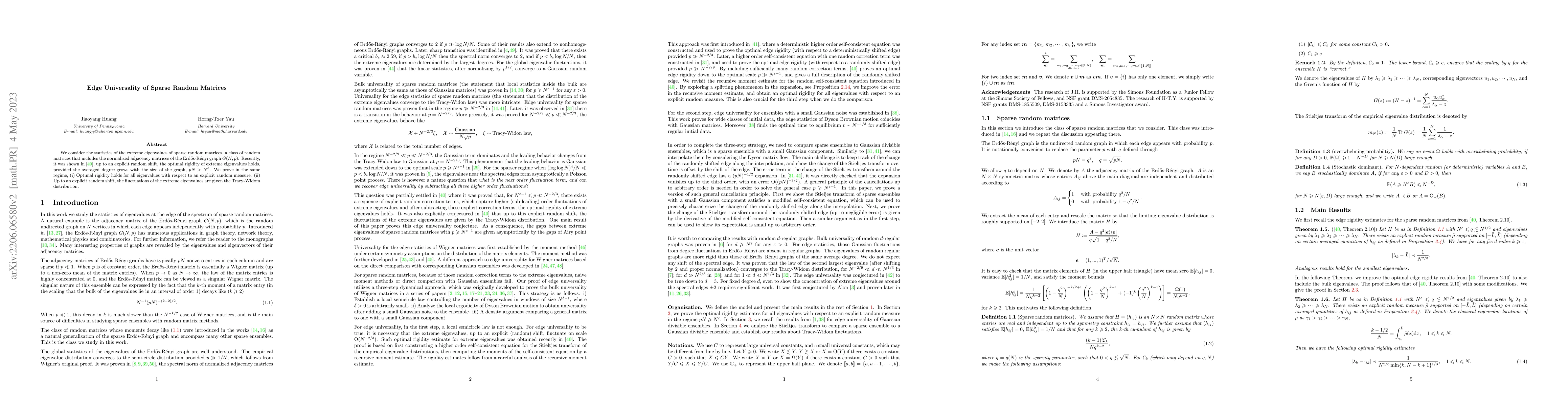 Thumbnail for Edge Universality of Sparse Random Matrices