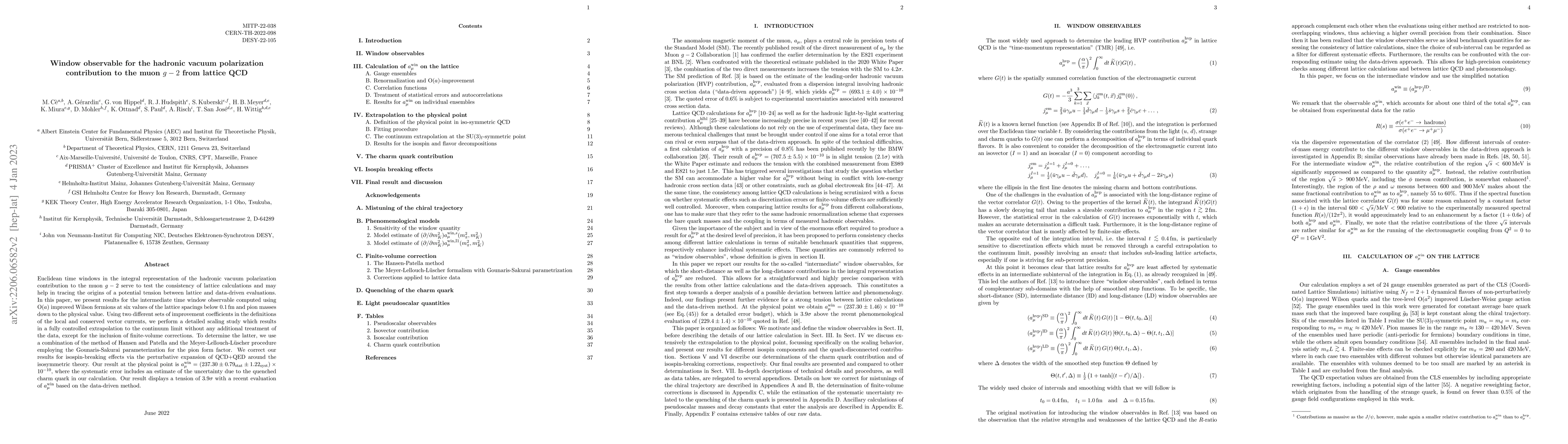 Thumbnail for Window observable for the hadronic vacuum polarization contribution to
  the muon $g-2$ from lattice QCD
