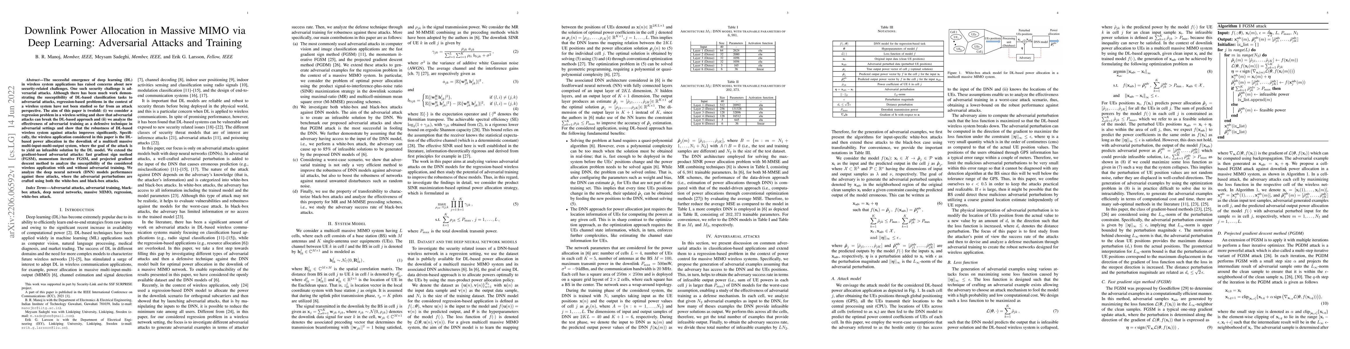 Thumbnail for Downlink Power Allocation in Massive MIMO via Deep Learning: Adversarial
  Attacks and Training