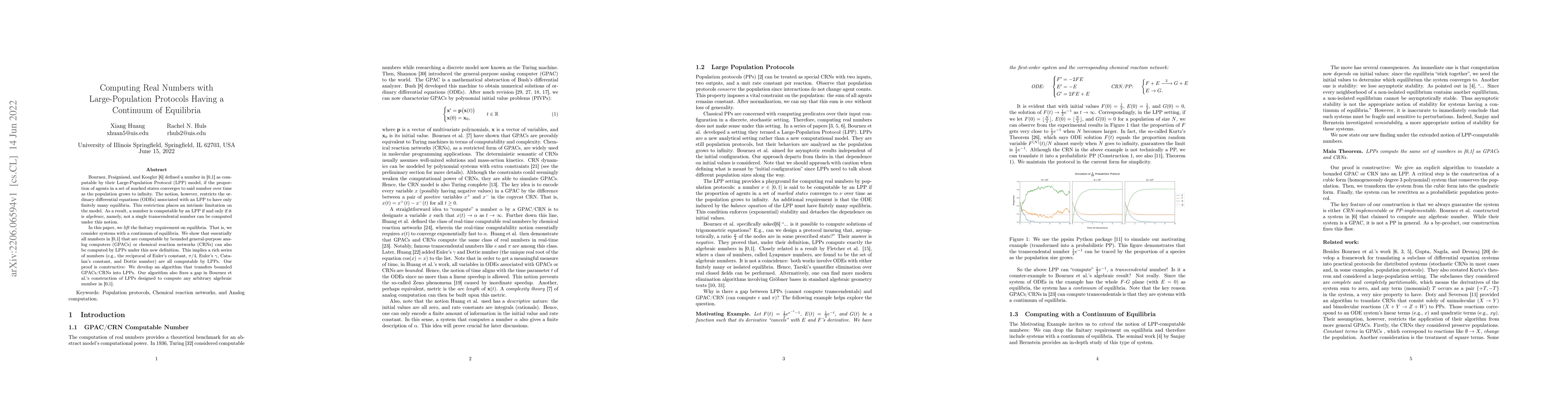 Thumbnail for Computing Real Numbers with Large-Population Protocols Having a
  Continuum of Equilibria