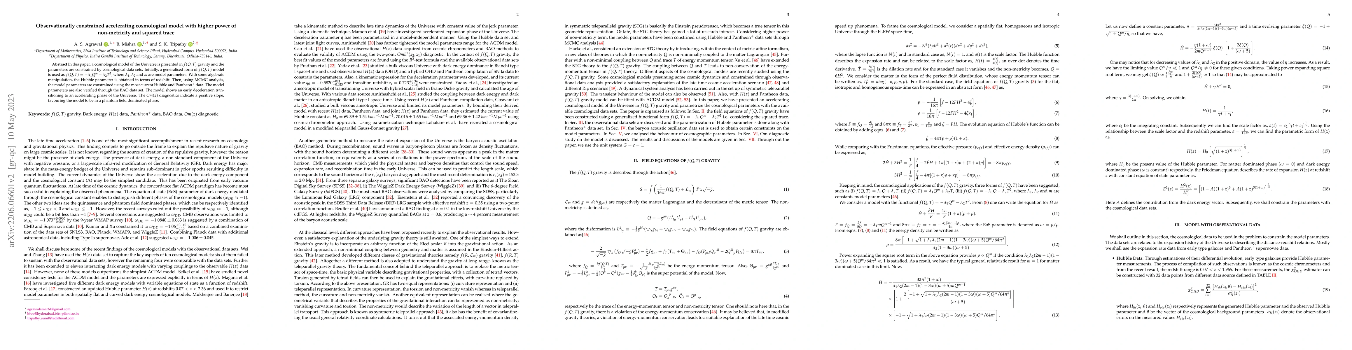 Thumbnail for Observationally constrained accelerating cosmological model with higher
  power of non-metricity and squared trace