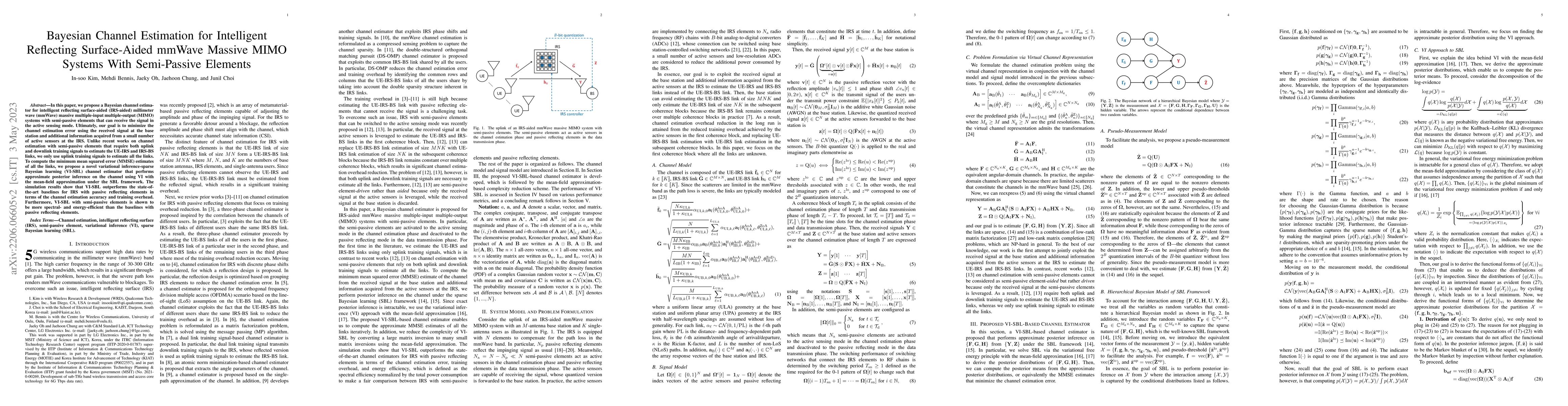 Thumbnail for Bayesian Channel Estimation for Intelligent Reflecting Surface-Aided
  mmWave Massive MIMO Systems With Semi-Passive Elements