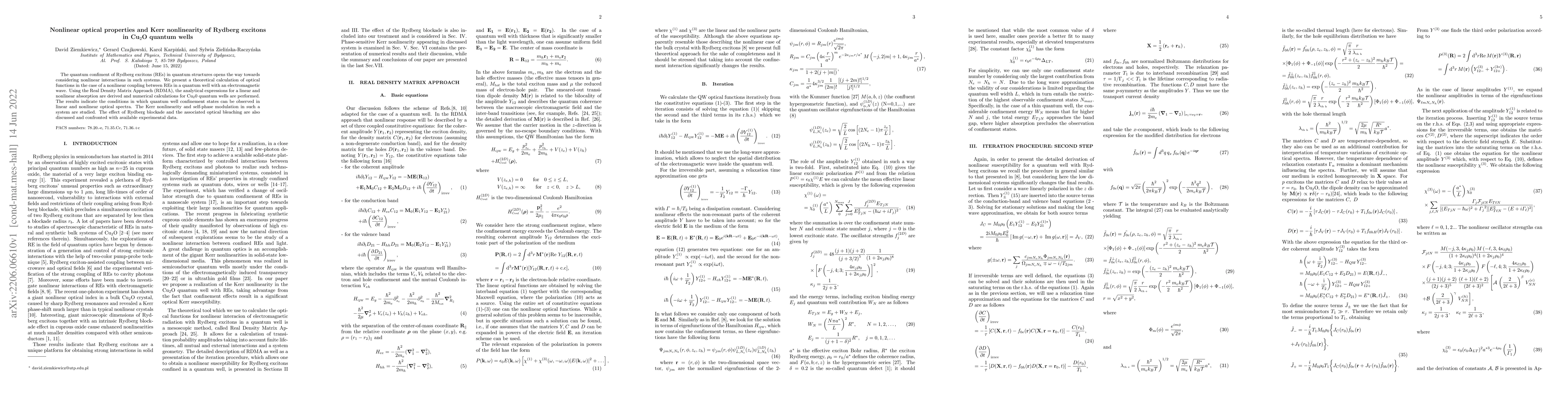 Thumbnail for Nonlinear optical properties and Kerr nonlinearity of Rydberg excitons
  in Cu$_2$O quantum wells