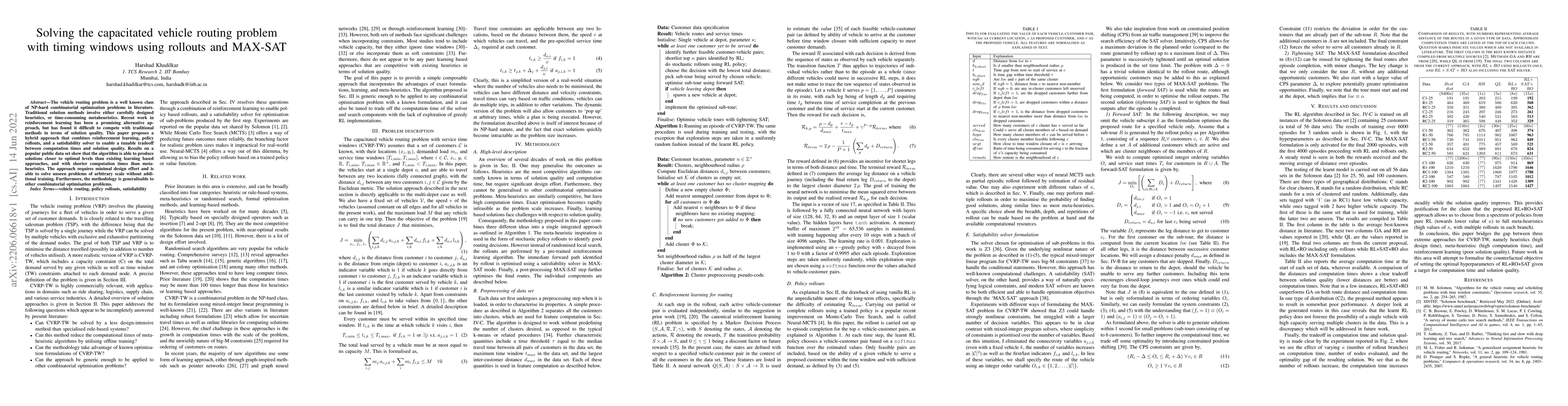 Thumbnail for Solving the capacitated vehicle routing problem with timing windows
  using rollouts and MAX-SAT