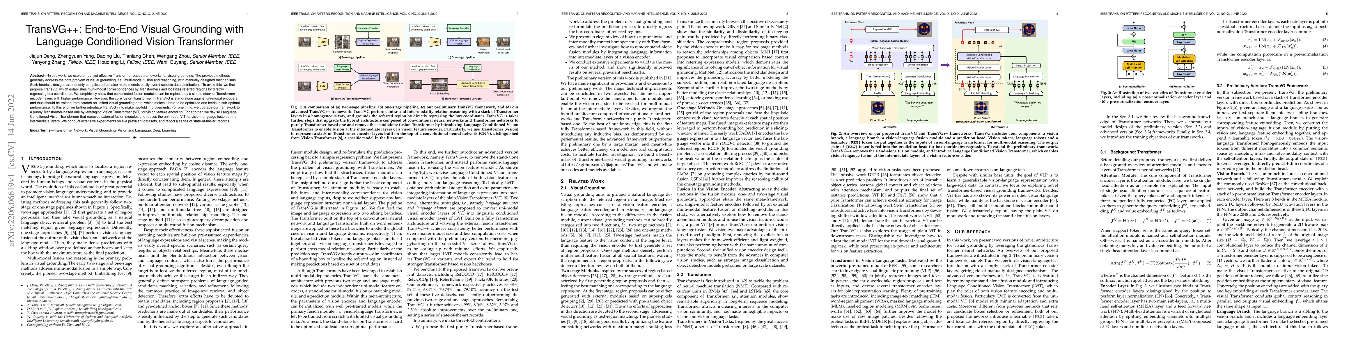 Thumbnail for TransVG++: End-to-End Visual Grounding with Language Conditioned Vision
  Transformer