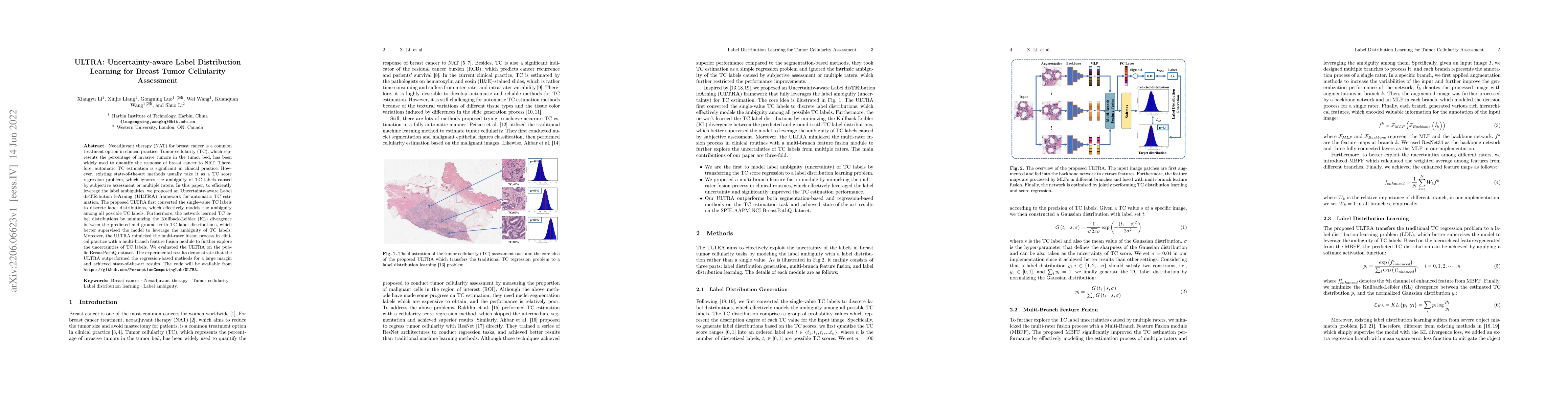 Thumbnail for ULTRA: Uncertainty-aware Label Distribution Learning for Breast Tumor
  Cellularity Assessment