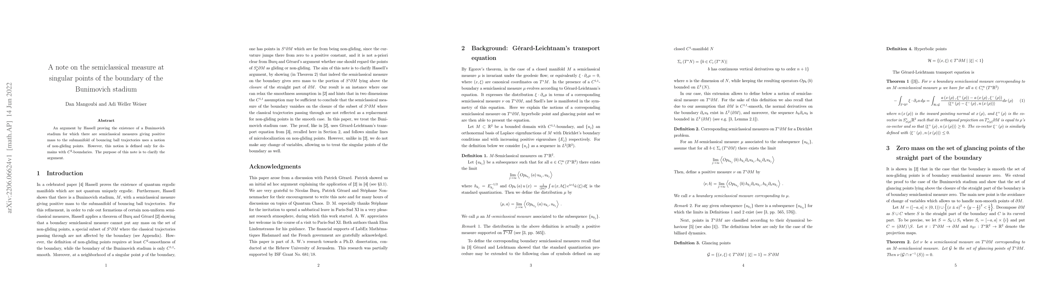 Thumbnail for A note on the semiclassical measure at singular points of the boundary
  of the Bunimovich stadium