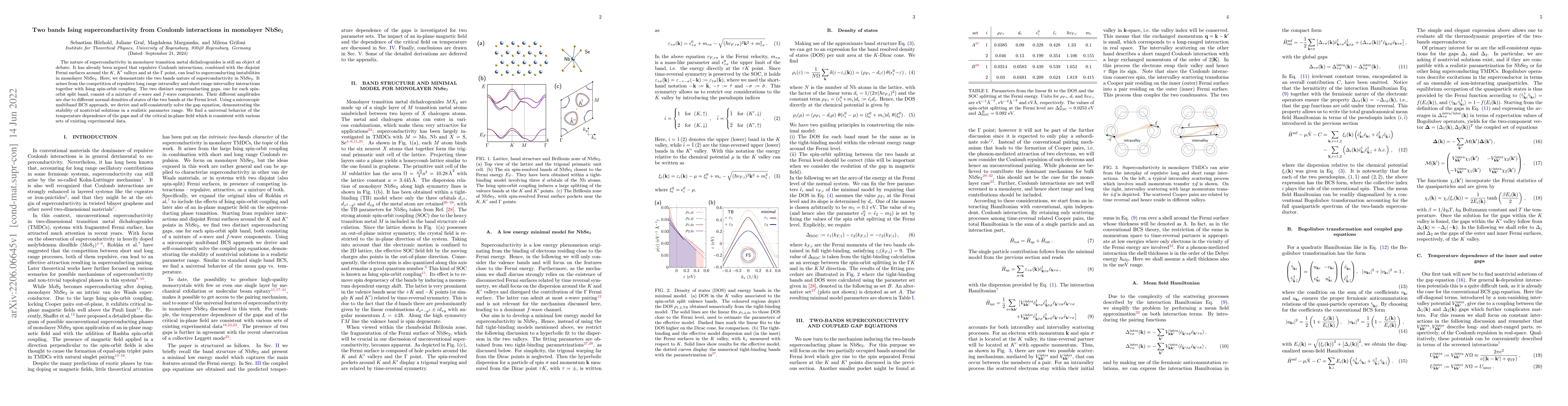 Thumbnail for Two bands Ising superconductivity from Coulomb interactions in monolayer
  NbSe$_2$