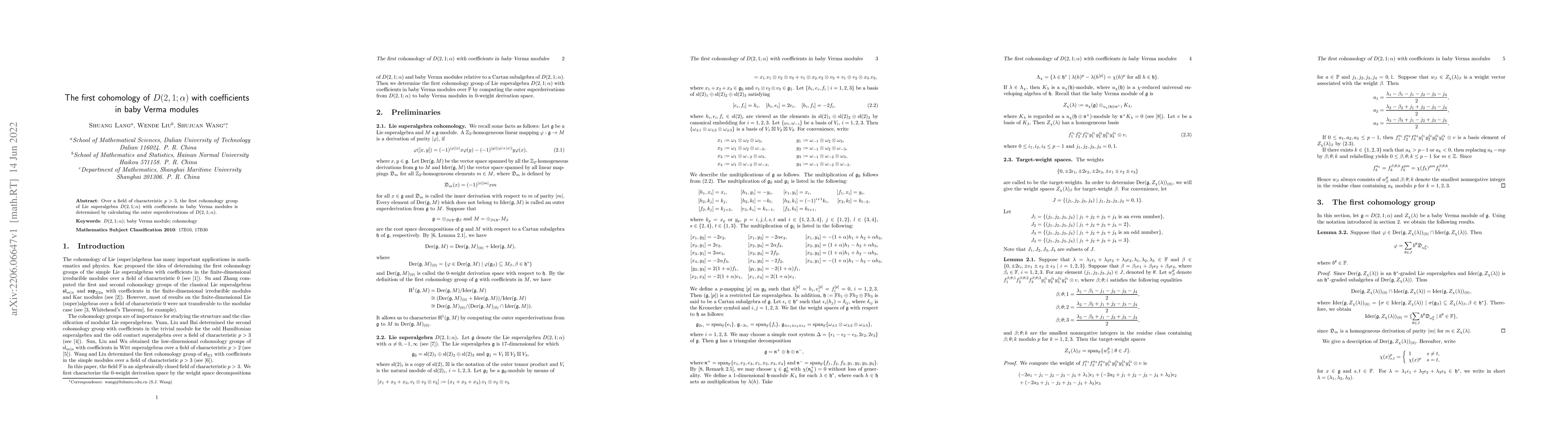 Thumbnail for The first cohomology of D(2,1;\alpha) with coefficients in baby Verma
  modules