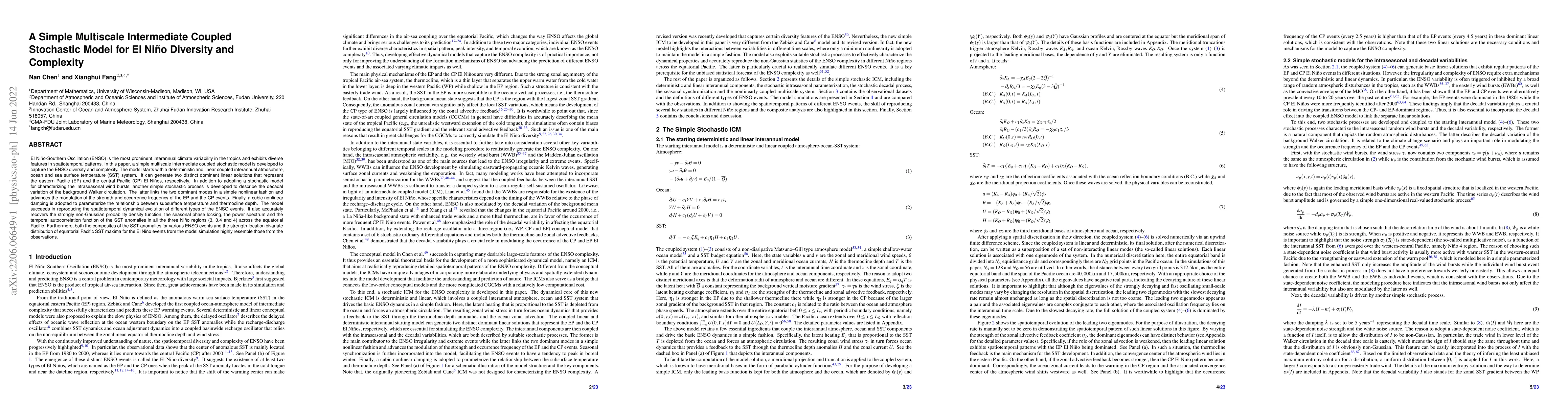 Thumbnail for A Simple Multiscale Intermediate Coupled Stochastic Model for El Ni\~no
  Diversity and Complexity