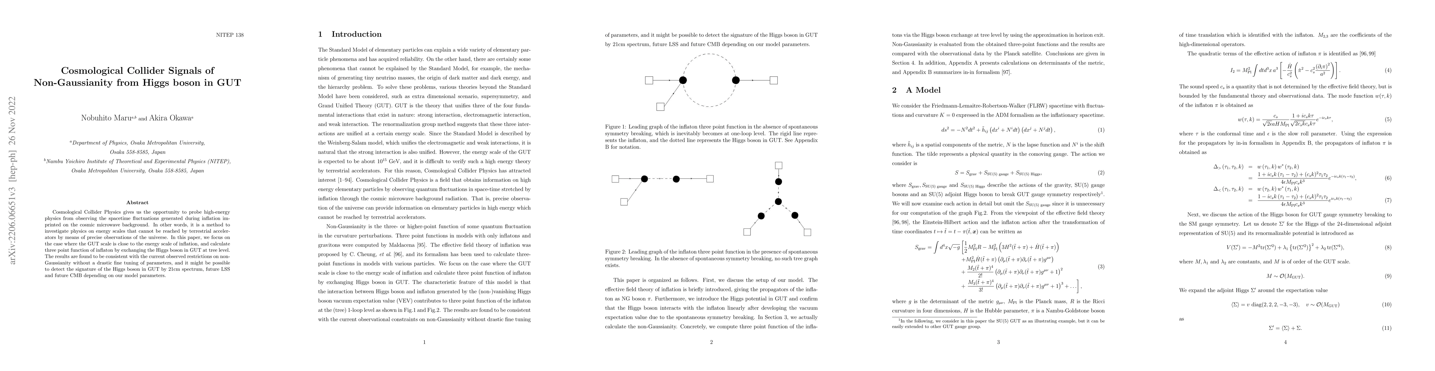 Thumbnail for Cosmological Collider Signals of Non-Gaussianity from Higgs boson in GUT