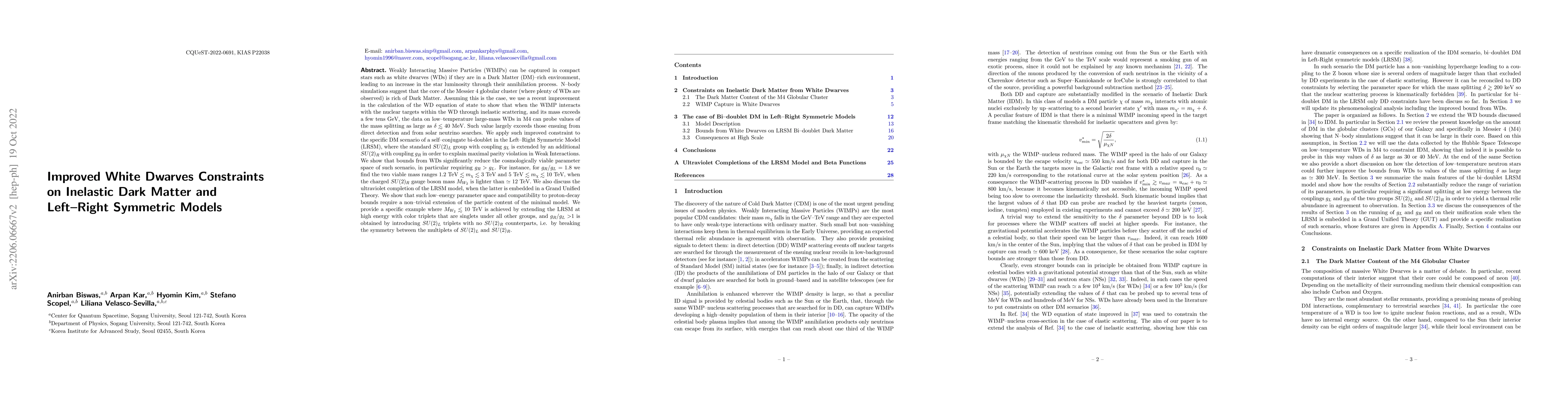 Thumbnail for Improved White Dwarves Constraints on Inelastic Dark Matter and
  Left-Right Symmetric Models