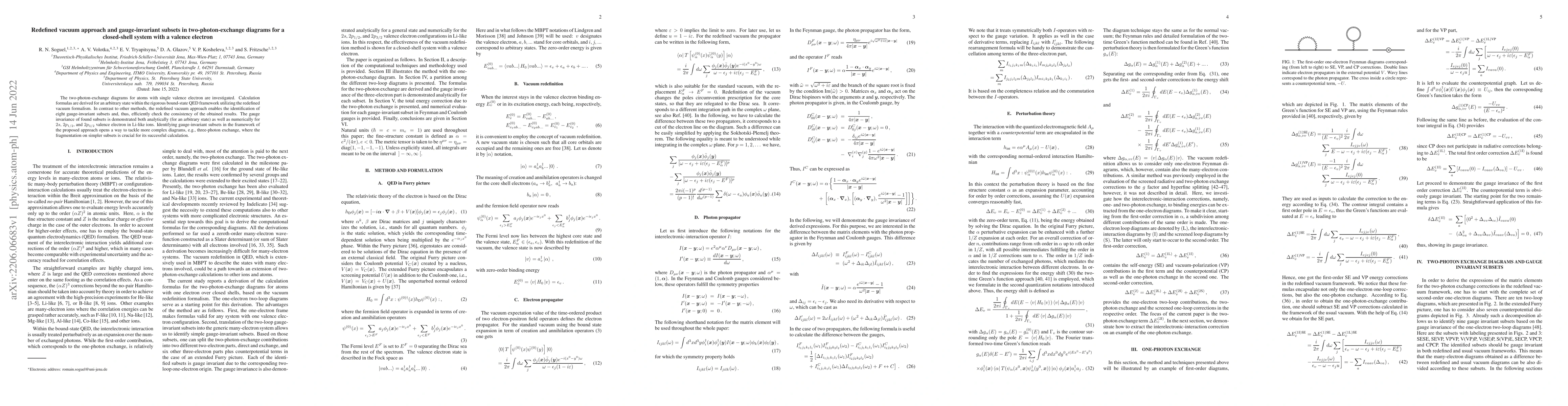 Thumbnail for Redefined vacuum approach and gauge-invariant subsets in
  two-photon-exchange diagrams for a closed-shell system with a valence
  electron