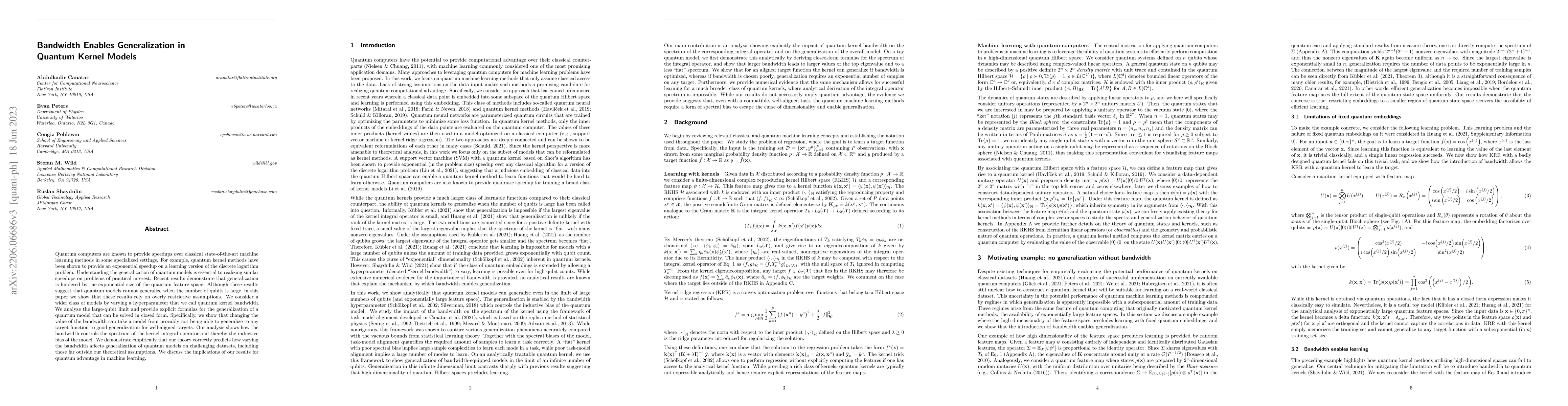Thumbnail for Bandwidth Enables Generalization in Quantum Kernel Models