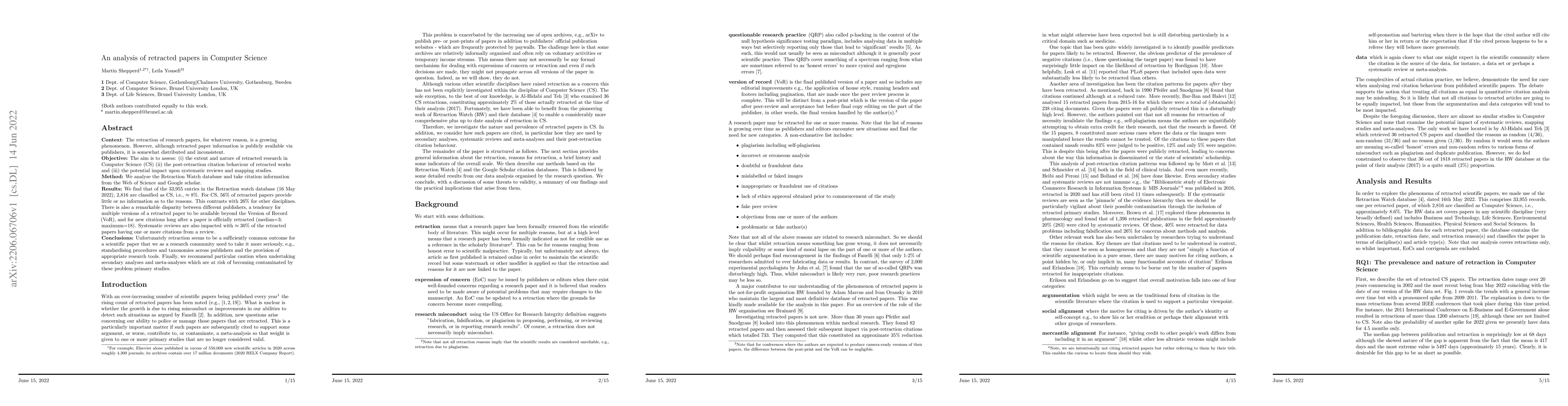 Thumbnail for An analysis of retracted papers in Computer Science