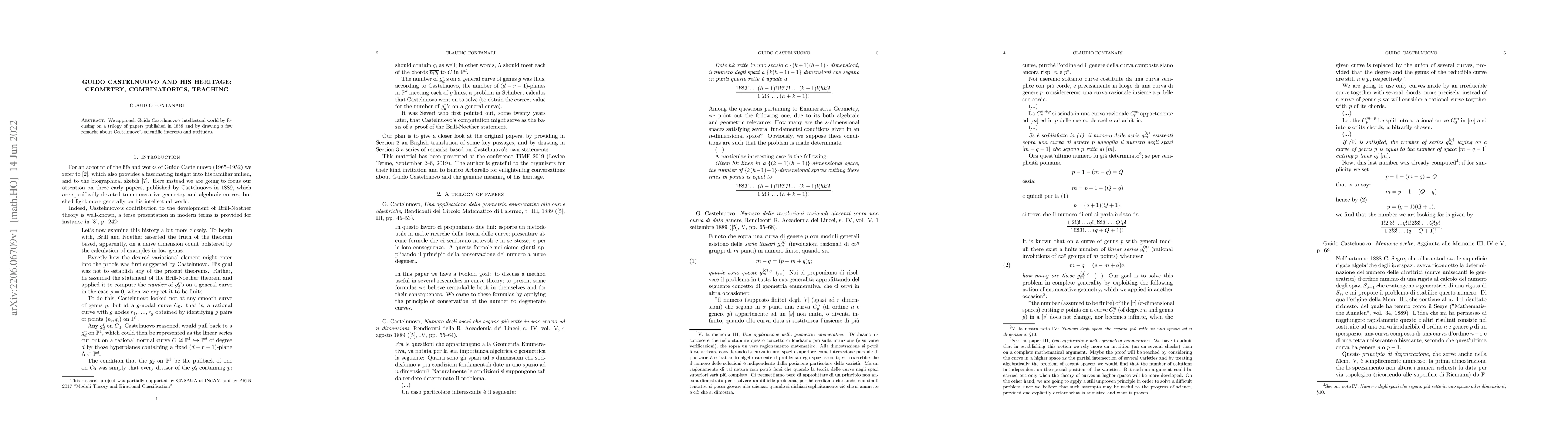 Thumbnail for Guido Castelnuovo and his heritage: geometry, combinatorics, teaching