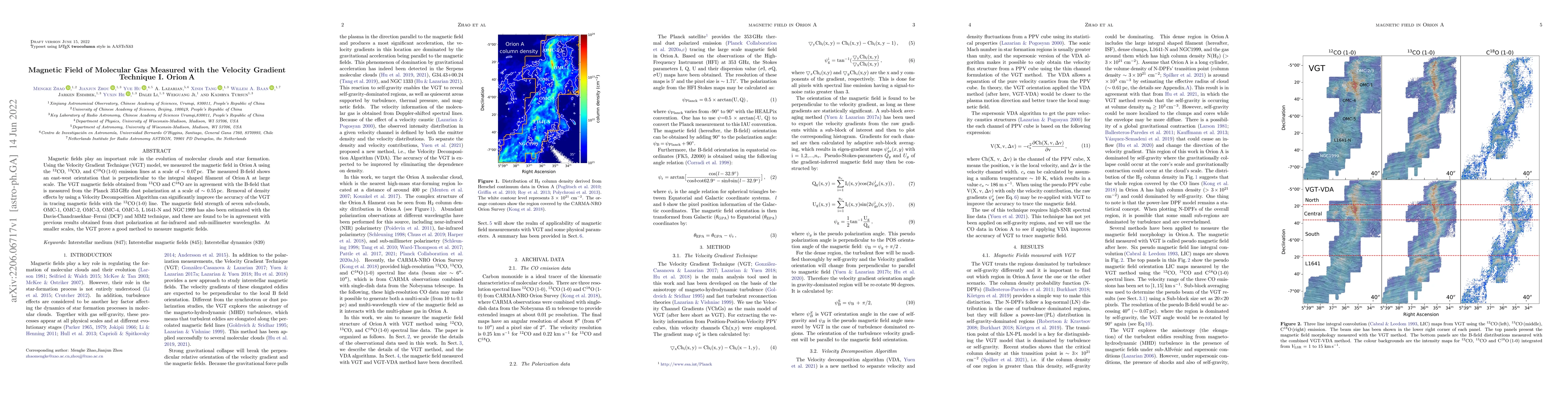 Thumbnail for Magnetic Field of Molecular Gas Measured with the Velocity Gradient
  Technique I. Orion A