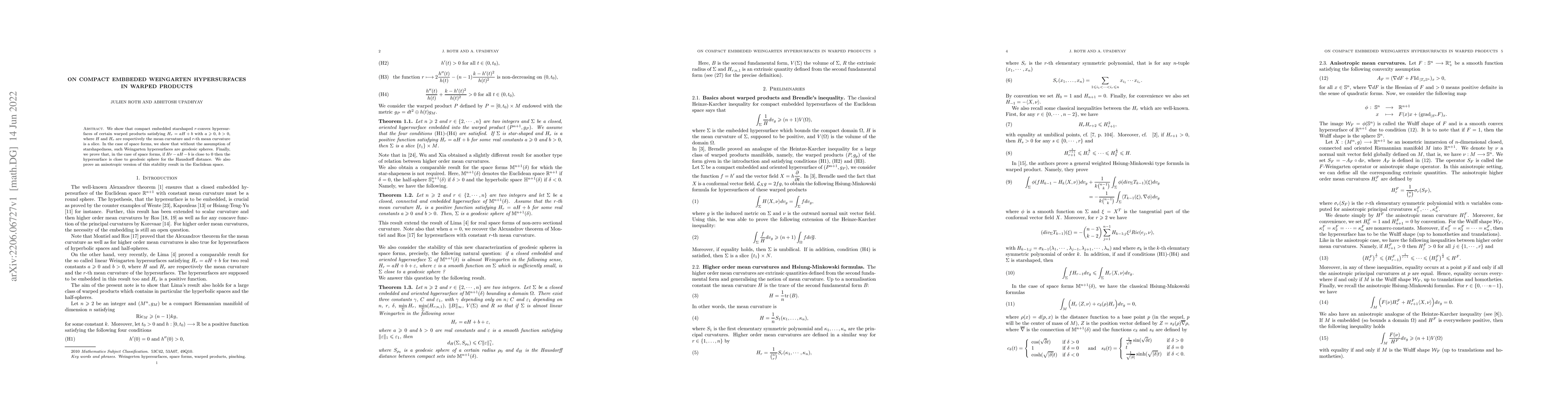 Thumbnail for On compact embbeded Weingarten hypersurfaces in warped products