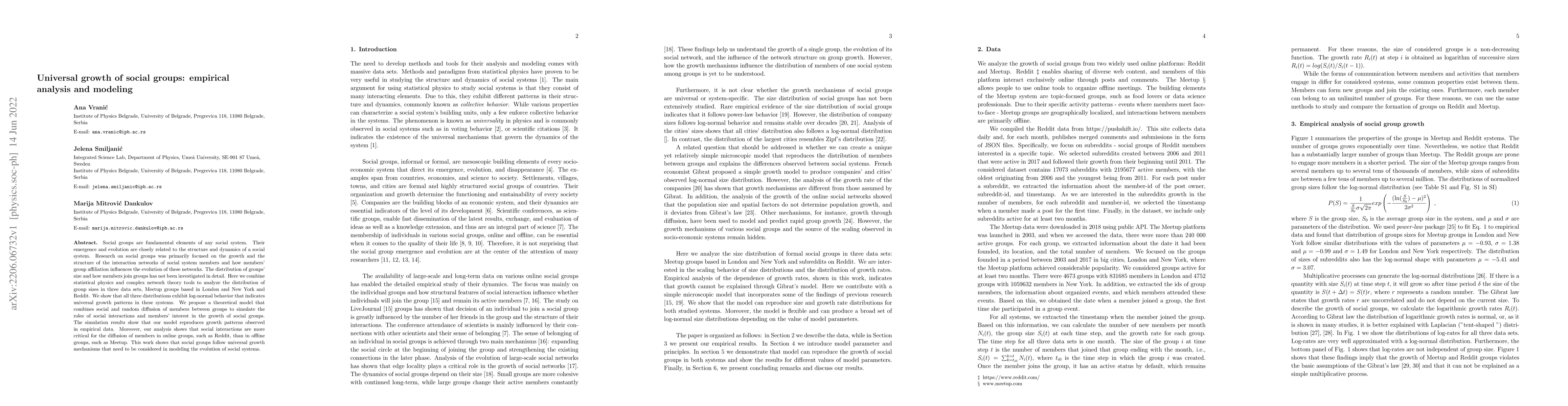 Thumbnail for Universal growth of social groups: empirical analysis and modeling