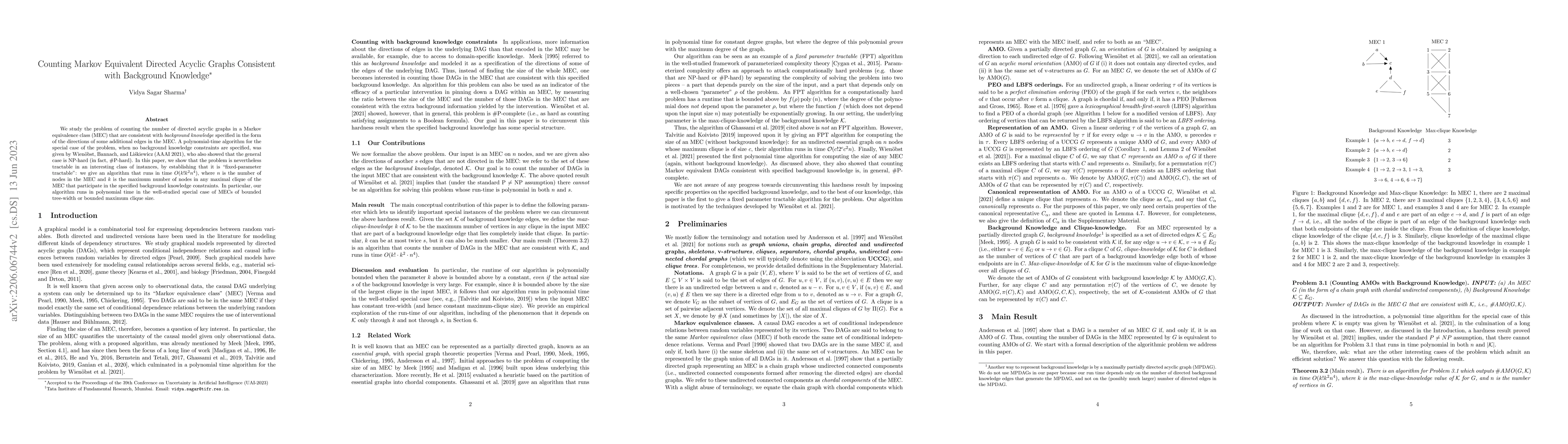 Thumbnail for Counting Markov Equivalent Directed Acyclic Graphs Consistent with
  Background Knowledge