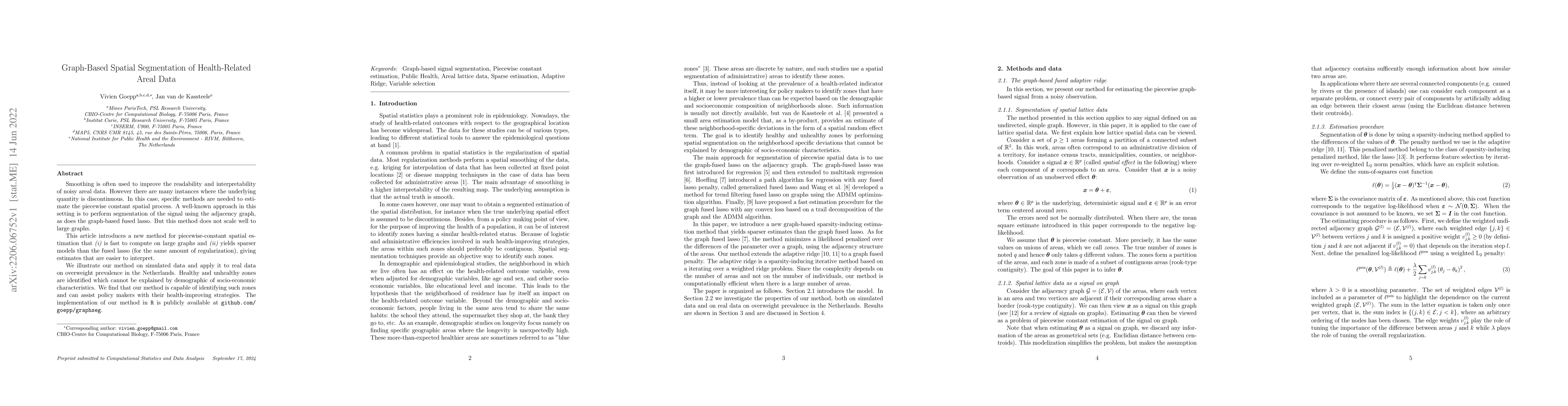 Thumbnail for Graph-Based Spatial Segmentation of Health-Related Areal Data