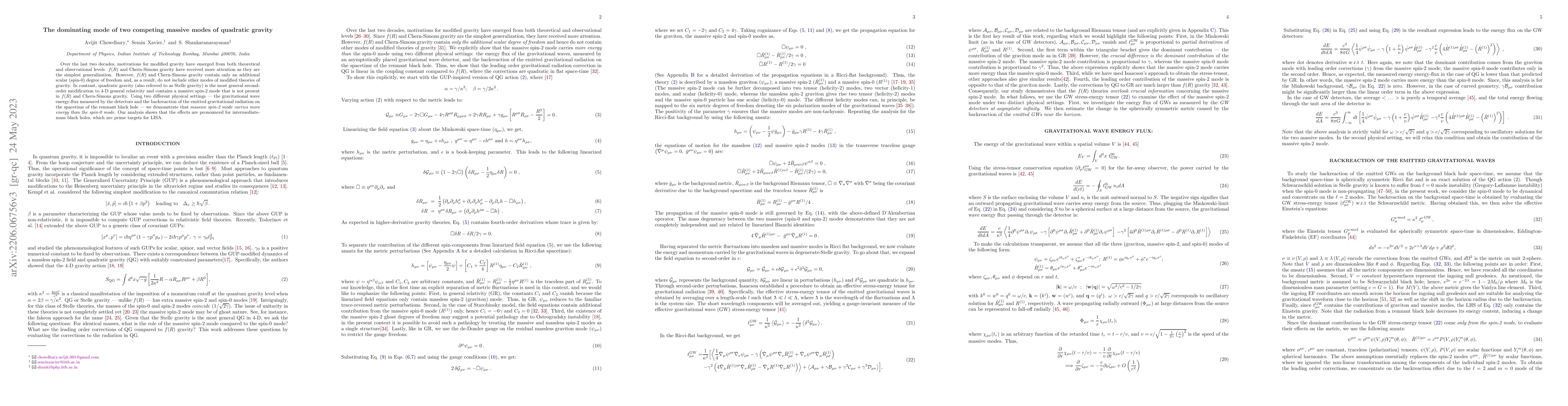 Thumbnail for The dominating mode of two competing massive modes of quadratic gravity