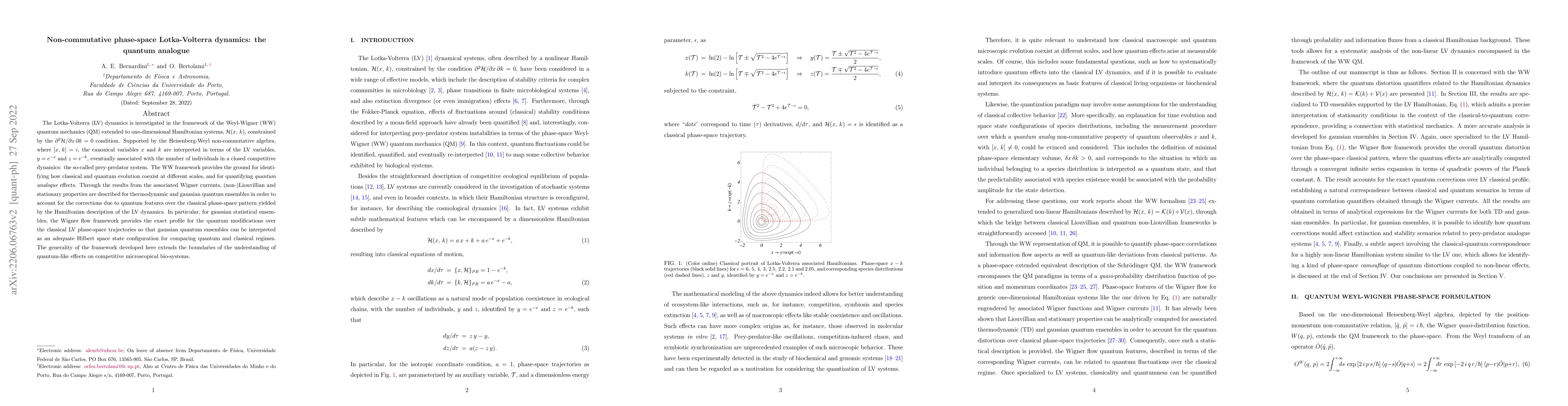 Thumbnail for Non-commutative phase-space Lotka-Volterra dynamics: the quantum
  analogue
