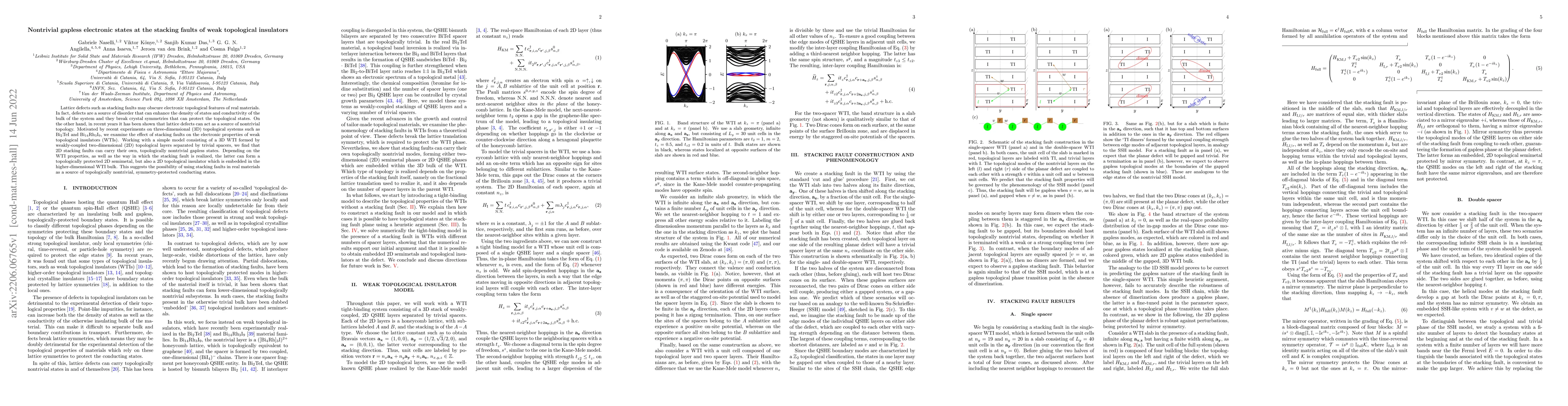 Thumbnail for Nontrivial gapless electronic states at the stacking faults of weak
  topological insulators